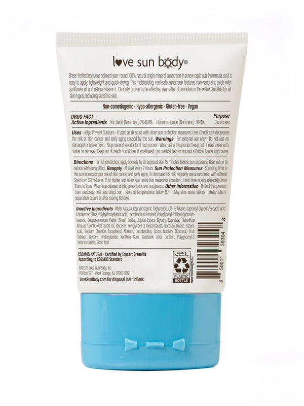 Love Sun Body Sheer Perfection 100% Natural Mineral Body Sunscreen SPF 50 Fragrance Free - EWG Verified®