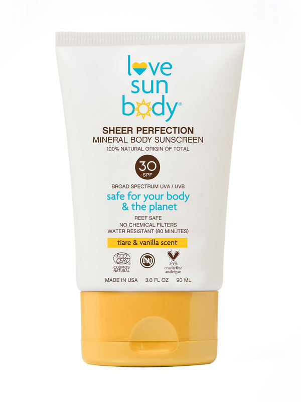 Love Sun Body Sheer Perfection 100% Natural Mineral Body Sunscreen SPF 30 Tiare & Vanilla Scent - EWG Verified®