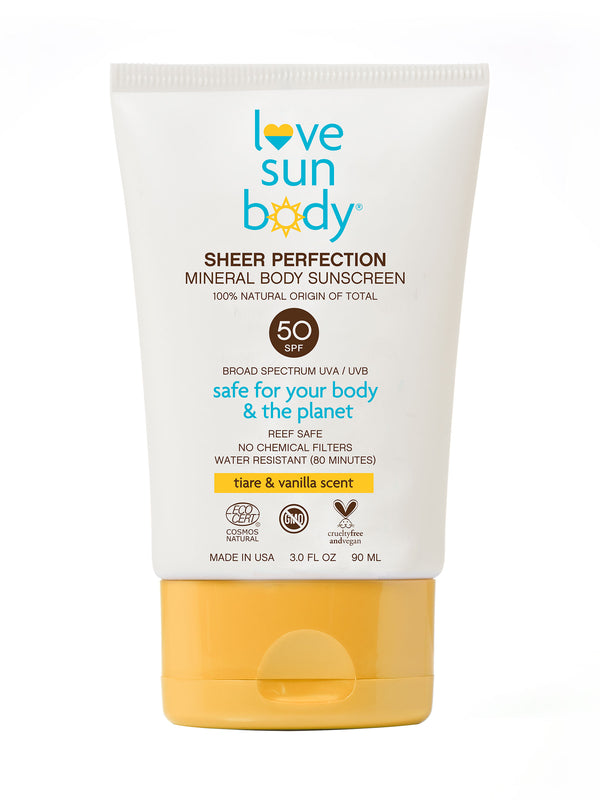 Sheer Perfection Mineral Body Sunscreen SPF 50 Tiare & Vanilla – Love Sun  Body